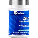 CanPrev Zinc Bis-Glycinate 25mg, 240 Vegetable Capsules, 240-Day Supply - High Absorption Elemental Zinc Supplement for Cogni