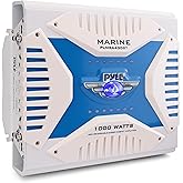 2.1 Bluetooth Marine Amplifier Receiver - Waterproof 4 Channel Wireless Bridgeable Audio Amp for Stereo Speaker with 1000 Watt Power Dual MOSFET Supply, GAIN Level and LED Indicator - Pyle PLMRA430BT