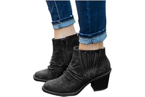 Gibobby Cowboy Boots for Women Low Heel,Women's Retro Wedge Dressy Ankle Booties Comfortable Zipper Platform Boots