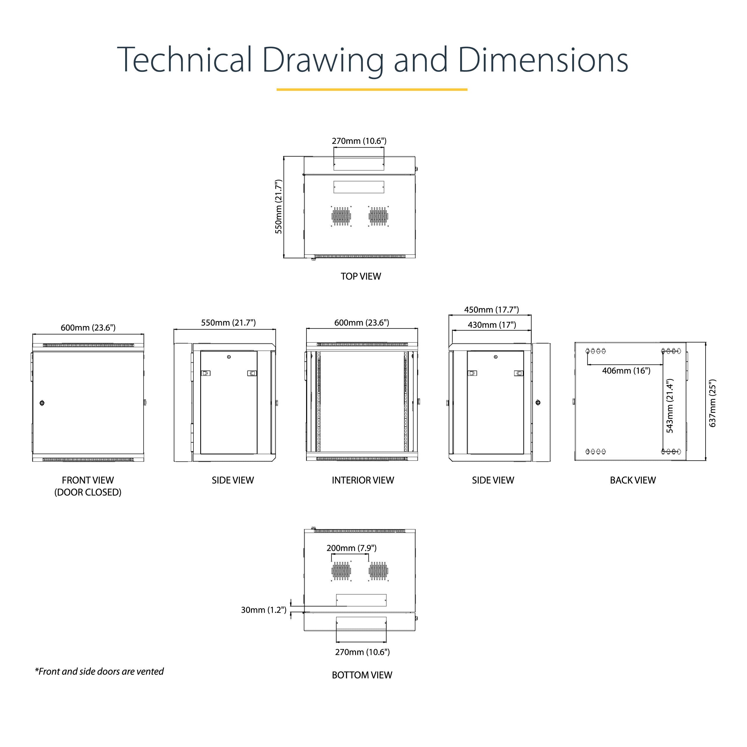StarTech.com 4-Post 12U Wall Mount Network Cabinet with 1U Shelf, 19in Wall-Mounted Server Rack, Up to 16in Mounting Depth