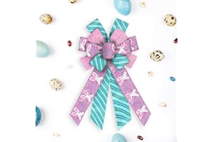 Hying Large Easter Bunny Bows for Wreath, Easter Wreath Bows Glitter Pink Blue Burlap Bows Spring Rabbits Bows Holiday Tree Topper Bows for Front Door Easter Decorations Party Supplies