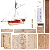 GAWEGM Wooden Ship Model Building Kit - 1/50 Single Mast Mini Sailboat | With Metal Accessories