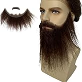 Voloria Fake Beard Human Hair Full Hand Tied Facial Hair False Beards Lace Invisible Face Mustache for Party Makeup Cosplay Costume Party 6-7INCH (Brown Color)