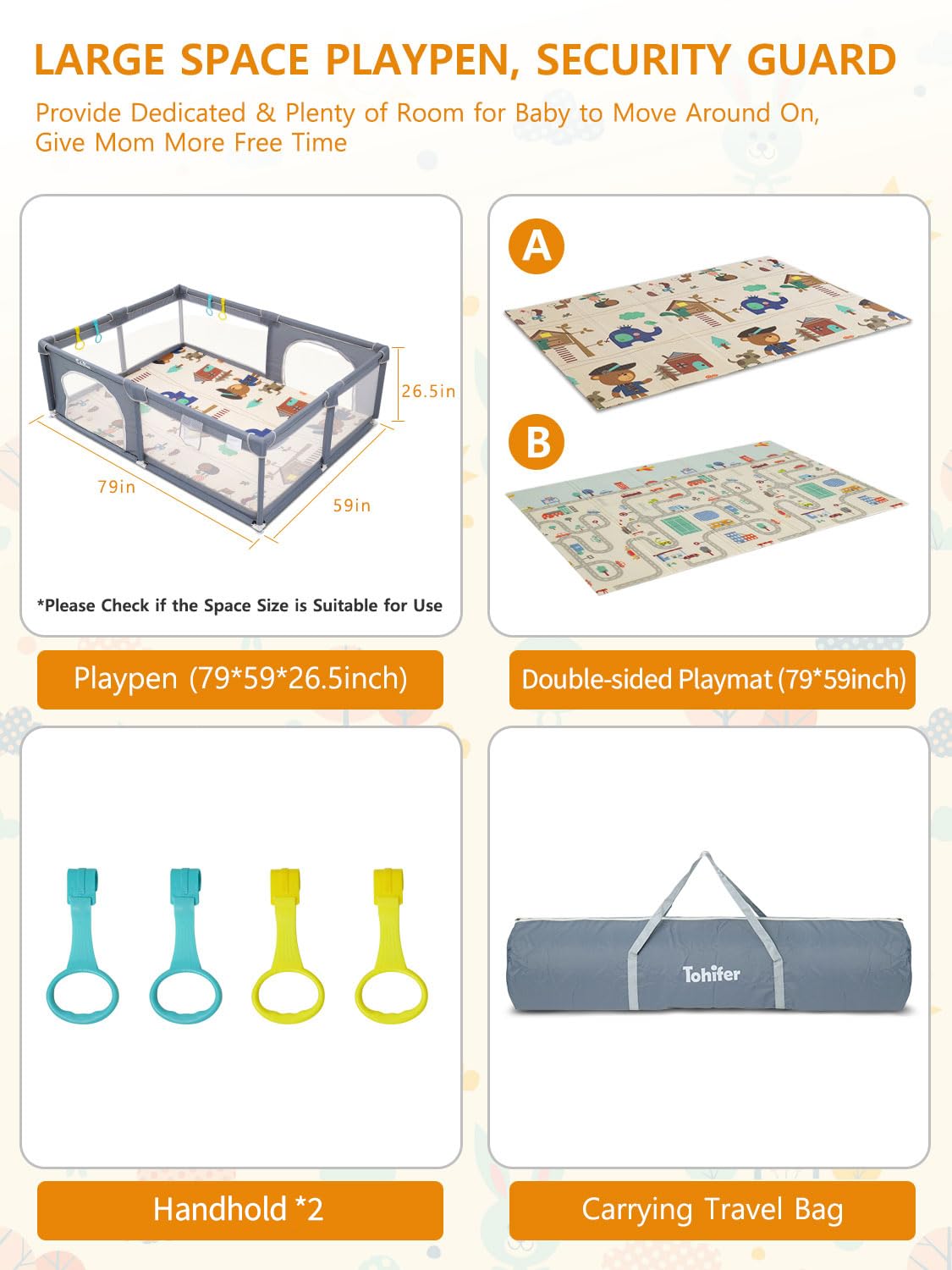 Baby Playpen with Mat, Large Baby Play Yard for Toddler, BPA-Free, Non-Toxic, Safe No Gaps Playards for Babies, Indoor & Outdoor Extra Large Kids Activity Center 79