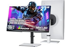 KTC 27 Inch Dual Mode Mini LED Monitor - 4K UHD at 160Hz & 1080P FHD 320Hz Gaming Monitor, 65W Type-C Port, HDR1400 Fast IPS Panel, Adaptive-Sync, HDMI 2.1 & DP 1.4, Height Adjustment, VESA Wall Mount