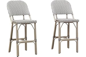 PURPLE LEAF Outdoor Bar Height Stools Set of 2 29" French Country Patio Rattan Bar Stool Chairs with Grey Print Finish Outdoor Armless Barstools for Porch Garden Indoor Kitchen, Grey