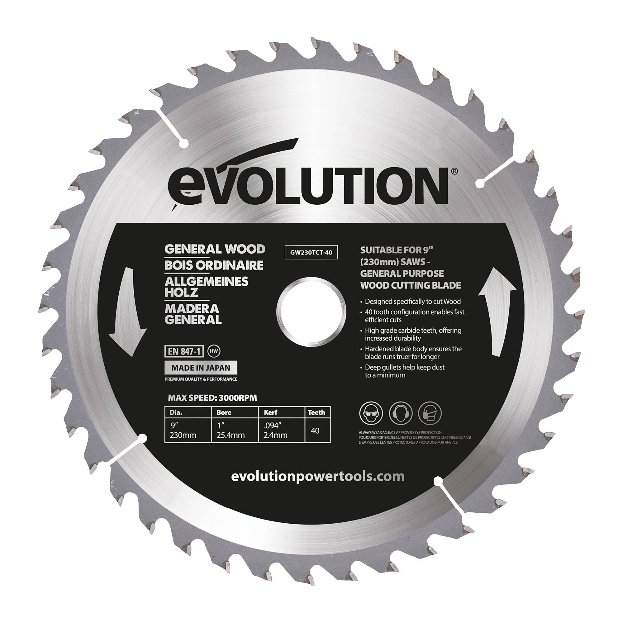 Evolution Power Tools Wood Carbide-Tipped Blade, 230 mm