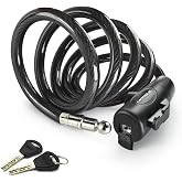 MARQUE Bike Lock with Key &ndash; 3/8&rdquo; (4Ft, 7Ft, 15Ft) Coiled Cable Locks with 2 Keys, Anti-Theft Security Cable for Bicycles, Scooters, Kayaks, Paddle Boards, Gates (4 FT)