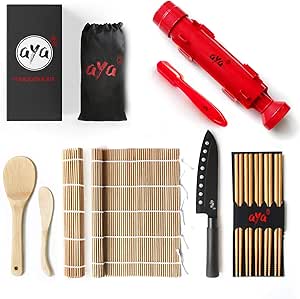Sushi Making Kit - Original Aya Bazooka Kit - Sushi Knife - Video Tutorials - Sushi Maker - 2 Bamboo Mats - Paddle Spreader - 5 x Chopsticks
