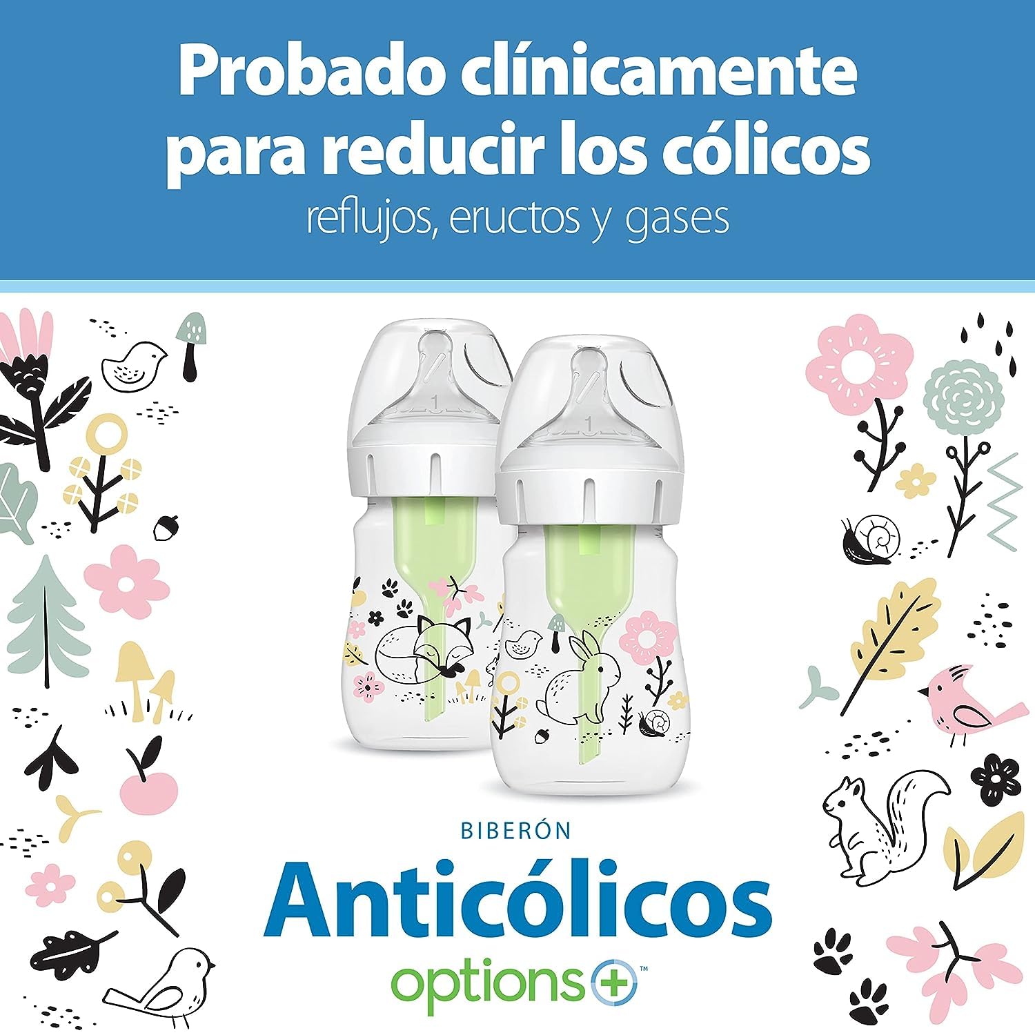 Dr. Brown’s Natural Flow® Anti-Colic Options+™ Wide-Neck Baby Bottle Designer Edition Bottles, Woodland Decos, 5 oz/150 mL, Level 1 Nipple, 2-Pack, 0m+