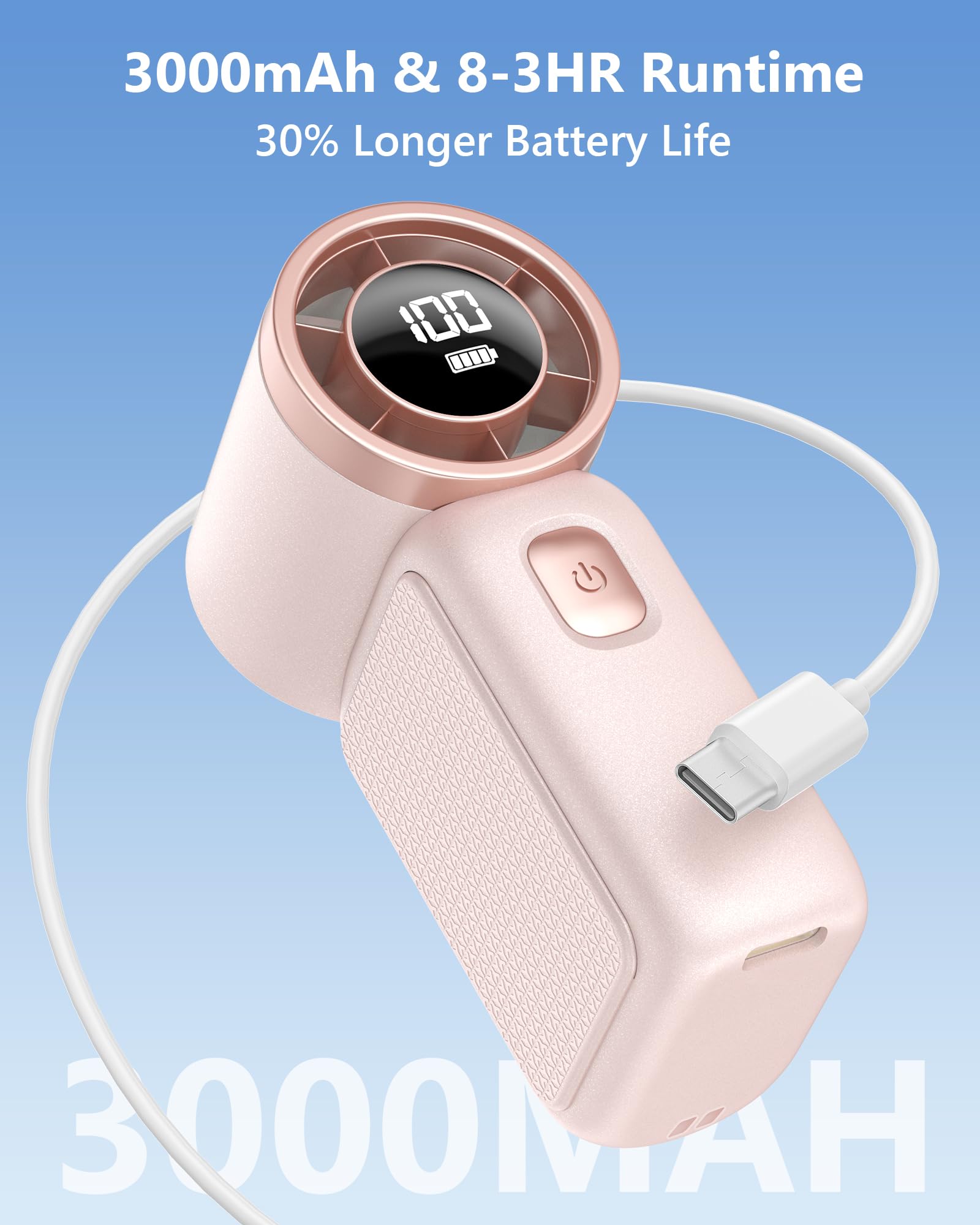 AGEYOU Portable Handheld Mini Fan, 6 Gear Wind, Hand Small Travel Personal Held Fans, Rechargeable Turbo Fan, Gifts for Women Men, for Camping Vacation Outdoor (pink)