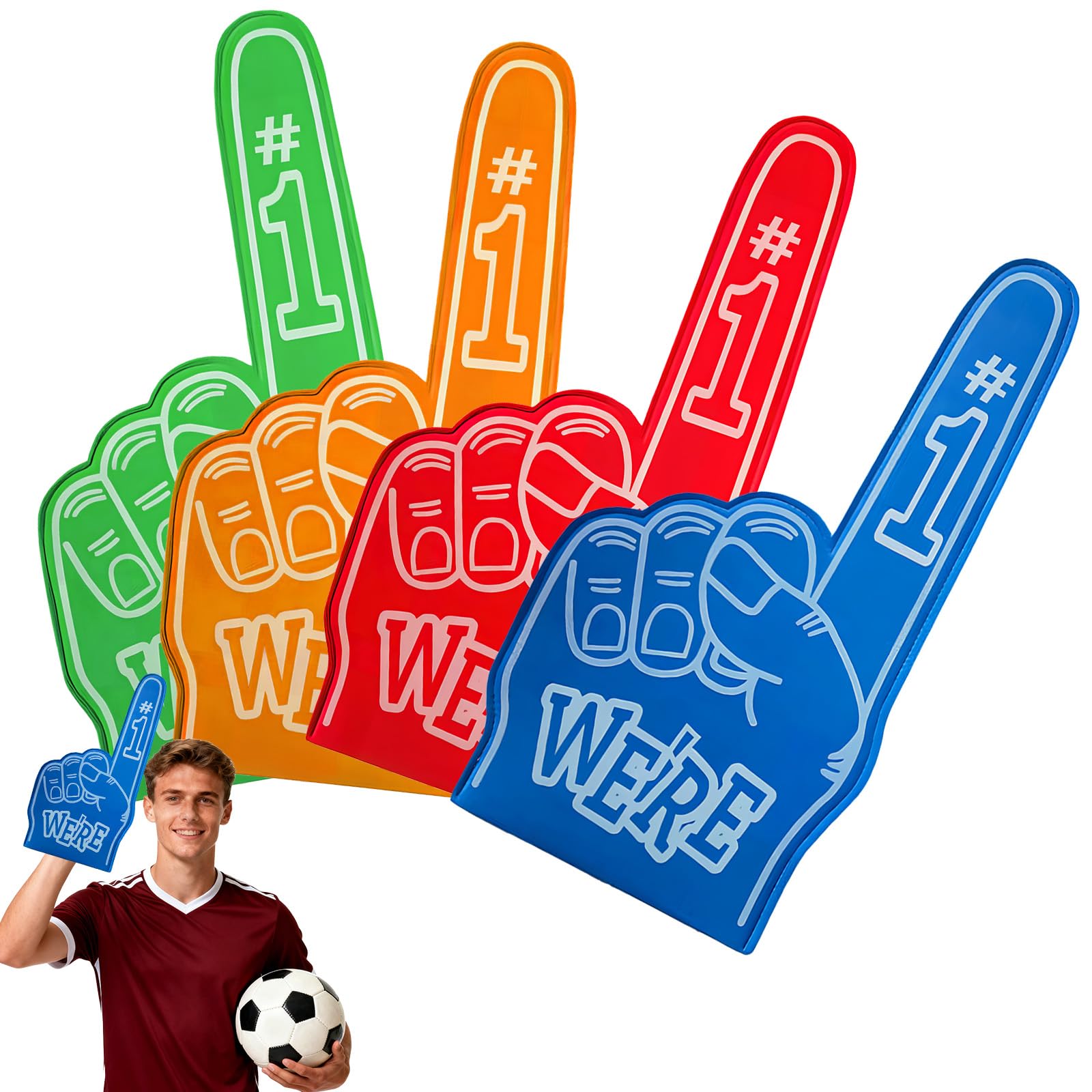 hommova 4 Pcs Gladiators Foam Finger, Number 1 Giant Foam Hand for Sports Events Party Games