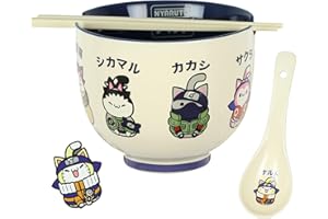 Seven Times Six Naruto Anime Nyaruto Kawaii Ramen Noodle Bundle Bowl Spoon Chopsticks & Chopstick Holder Set