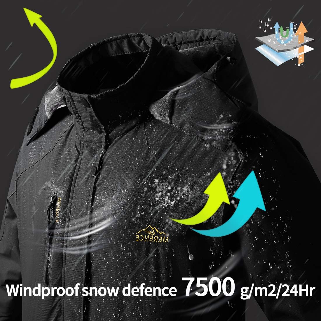 Men's Waterproof Ski Jacket Fleece Windproof Mountain Winter Snow Jacket Warm Outdoor Sports Rain Coat with Hooded: Clothing