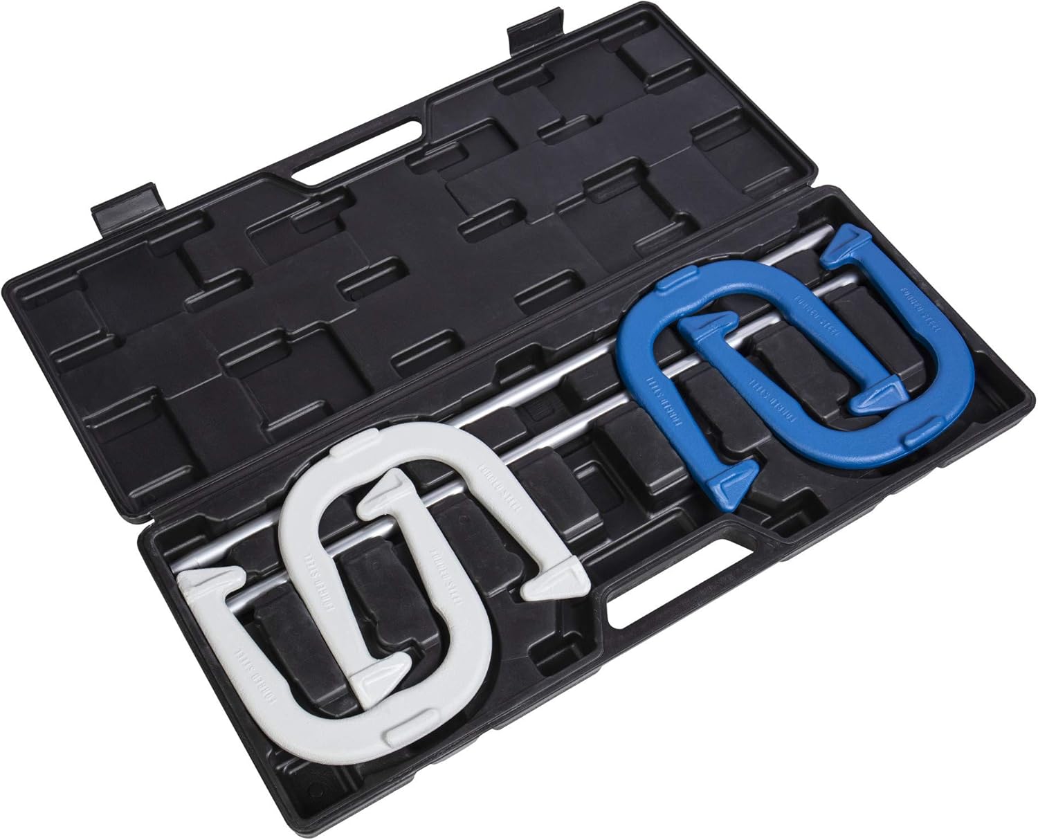 Triumph Premium Forged Horseshoe Set Complete with 4 Horseshoes, 2 Stakes and Hard Plastic Case with Locking Tabs for Transportation and Storage : Sports & Outdoors