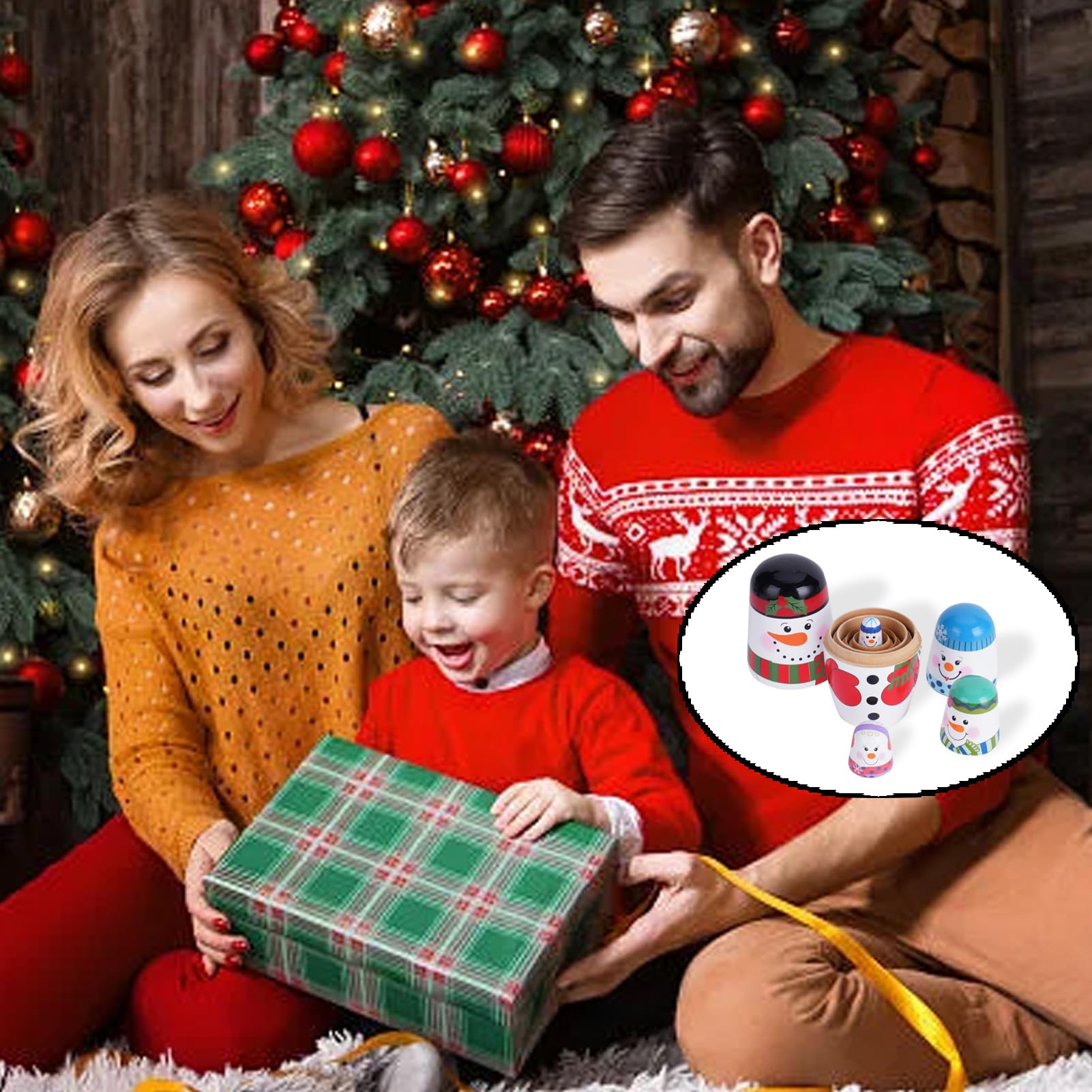 Tngan Chirstmas Russian Nesting Dolls, 2 Pack Wooden Handmade Nested Set Matryoshka Dolls, Russian Stacking Dolls Toys for Kids Toddlers Happy Chirstmas Home Decoration Gift(Santa Snowman)