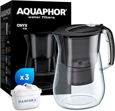 AQUAPHOR Onyx Black Water Filter Jug 4.2L with 3 Maxfor+ Filters