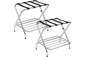 USTECH Luggage Rack-Double Tier, Pack of 2, Chrome, Fully Asssembled, Foldable Rack for Guest Room