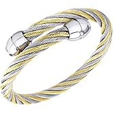555Jewelry 2 Tone Adjustable Twisted Cable Wire Bangle Bracelet Cuff for Women & Men