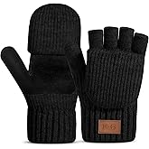 Winter Thermal Fingerless Gloves Mittens, Knitted Convertible Mittens Flap, Warm Gloves for Women and Men