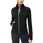 THE GYM PEOPLE Women's Full Zip Up Workout Sweatshirts Fleece Stand Collar Fall Jackets with Pockets Thumb Hole