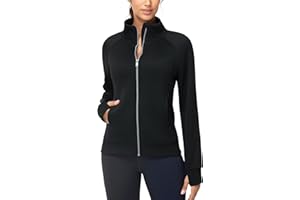 THE GYM PEOPLE Women's Full Zip Up Workout Sweatshirts Fleece Stand Collar Fall Jackets with Pockets Thumb Hole