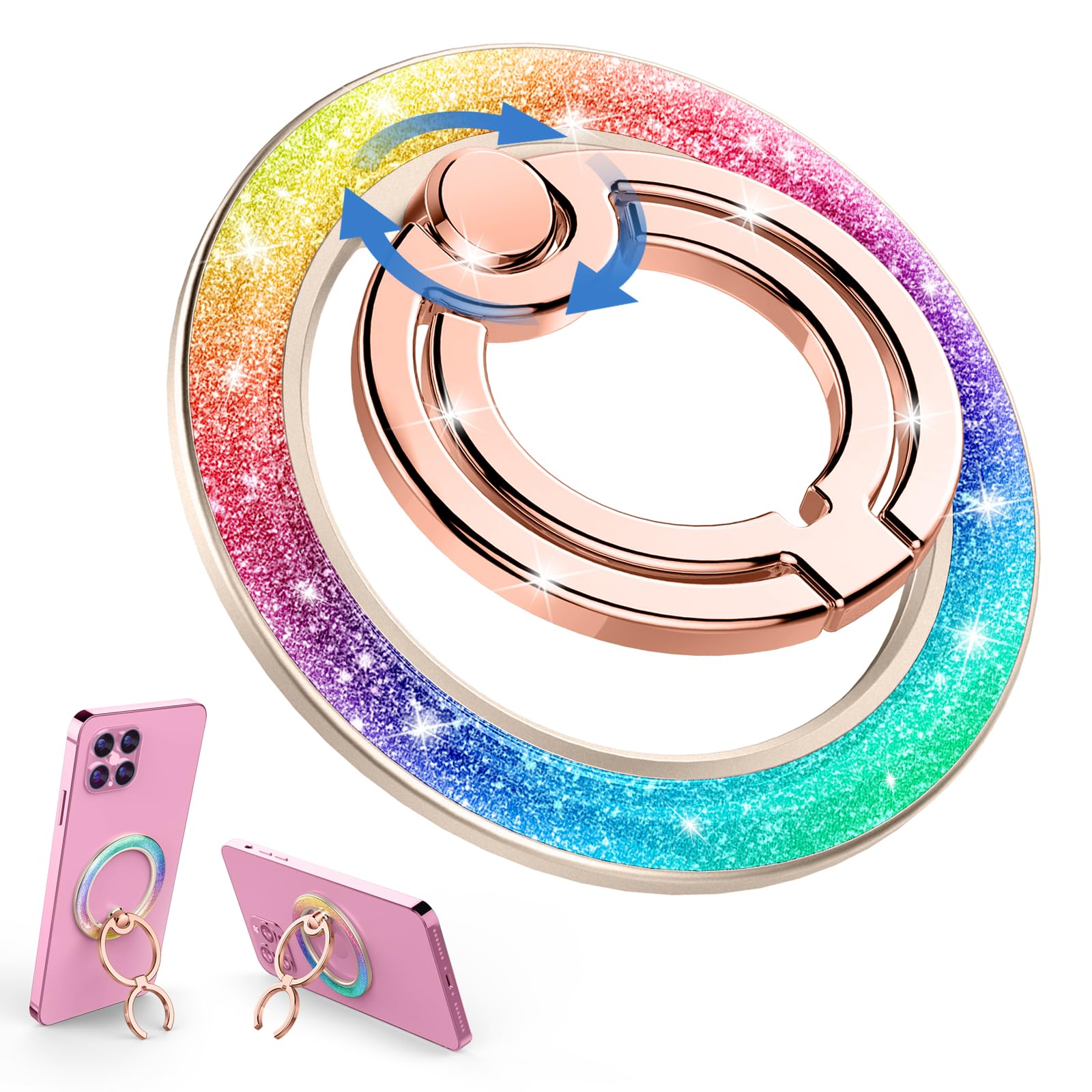 Mindsky Magnetic Phone Ring Holder,Glitter Fashion Color magsafe Ring Holder,Phone Ring Holder Grip for iPhone 17/16 /15/14/13/ 12series/Android (LargeSmall Ring)