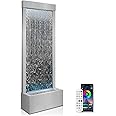 LONGRUN 48" Mirror Waterfall | Indoor Water Fountain with 7-Color LED Lights | Stainless Steel Self-Contained Waterfall Fountain for Home Decor | Large Indoor Water Feature Kit Mirrored Silver