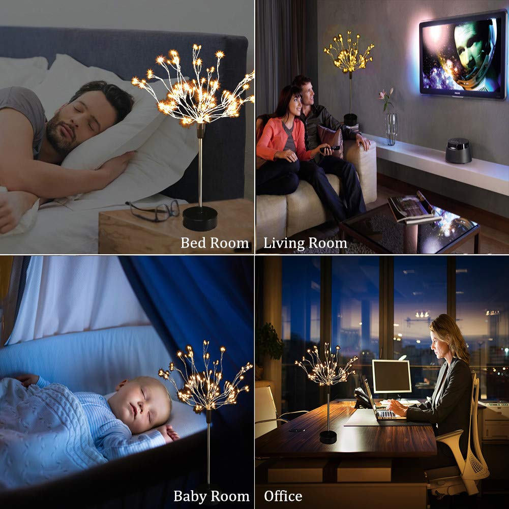 VSTYLE Firework Lights, Bendable 120 LED Decorative Fireworks Lamps with 8 Flashing Modes Copper Wire Lights USB/AA Charging Portable Exploding Star Copper Wire Lamp