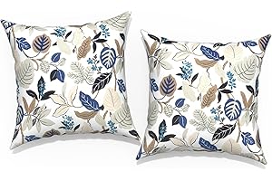 TWLEAR Outdoor Throw Pillow Covers 18”x18”, Decorative Pillow Covers for Patio Furniture, Modern Cushion Cases for Garden Couch Home Sofa Bed Office Chair, Pack of 2, Breeze Leaves Beige