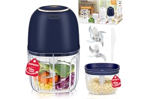 Portable Electric Mini Garlic Chopper, 2 Bowls(250&350ML) Cordless Mini Food Processor 【Up-Durable Motor】【2 Sets 304 Stainles