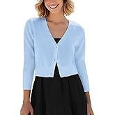 Urban CoCo Women's Cropped Cardigan V-Neck Button Down Knitted Sweater 3/4 Sleeve