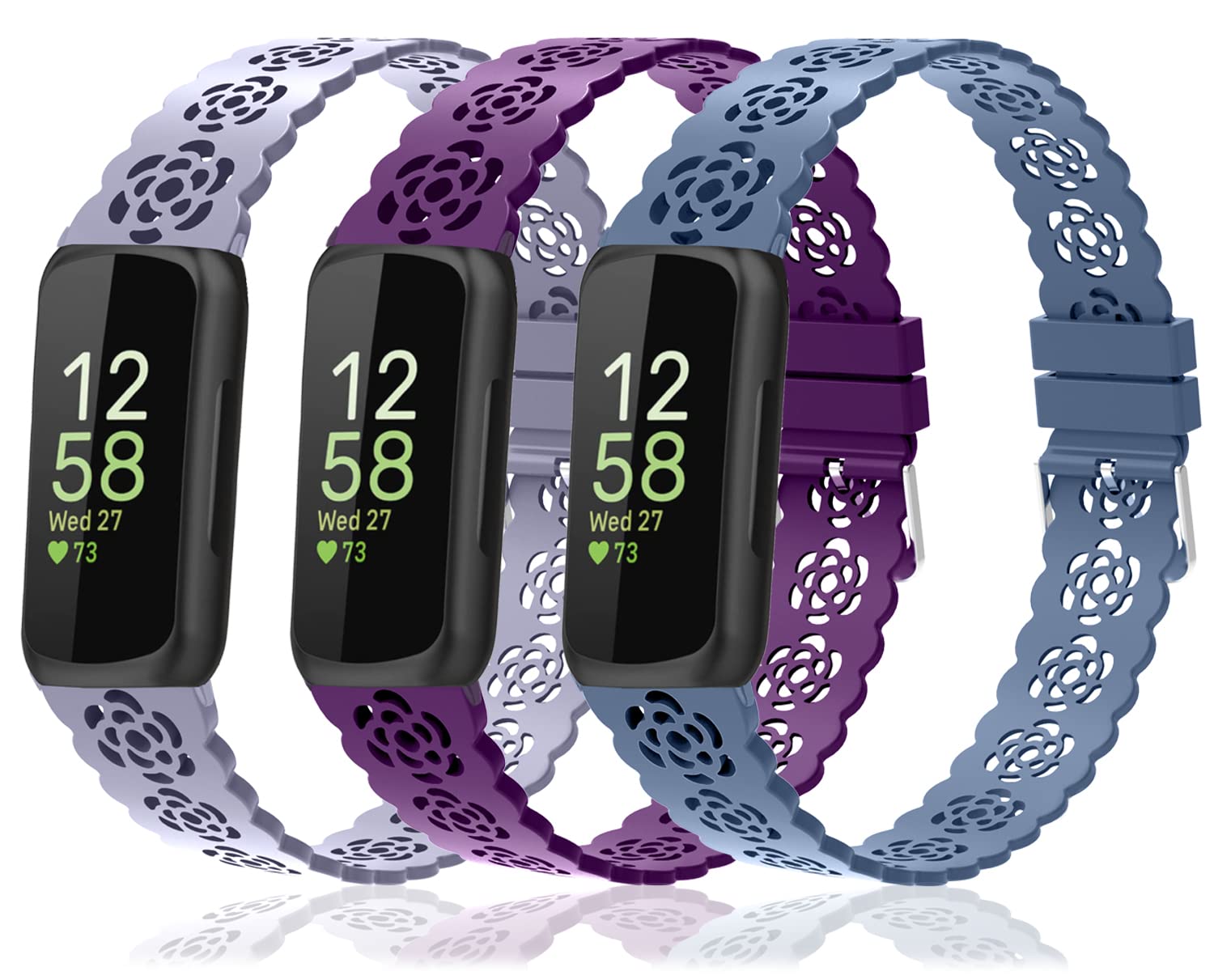 Nigaee Strap Compatible with Fitbit Inspire HR/Inspire/ 2/Inspire 3 Strap, Soft Silicone Adjustable Sport Replacement Wrist for 4, Alaskan Blue+ lavender Grey + Deep Purple — image 1