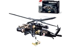 UH-60 Helicopter Black Hawk Model, Military Army Airplane Building Set, Helicopter Toy Kits Including 4 Soldier Minifigures, 
