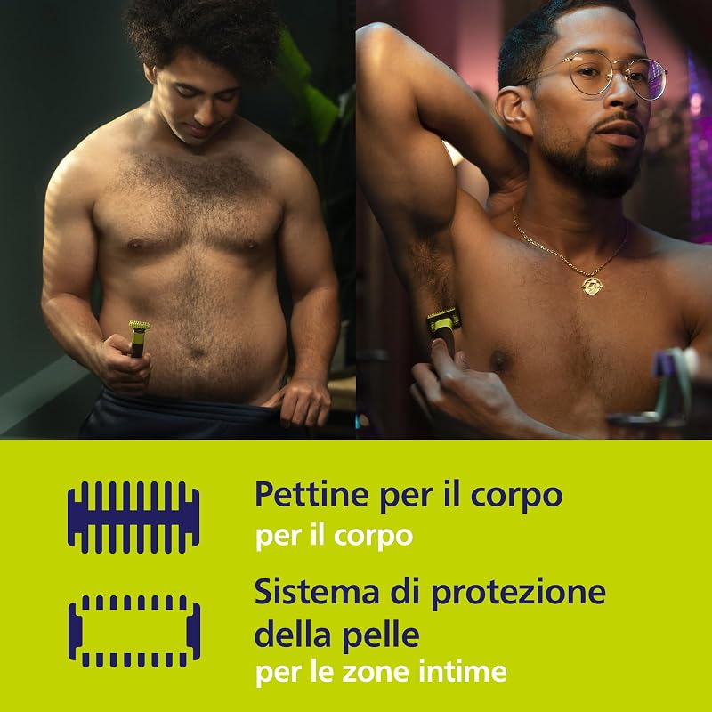 OneBlade 360 Autentico Collegato Rasoio elettrico per viso e corpo, regolabarba e spazzola, lama 360 e originale, pettine regolabile 5in1, kit per il corpo, custodia da viaggio, QP4631/65