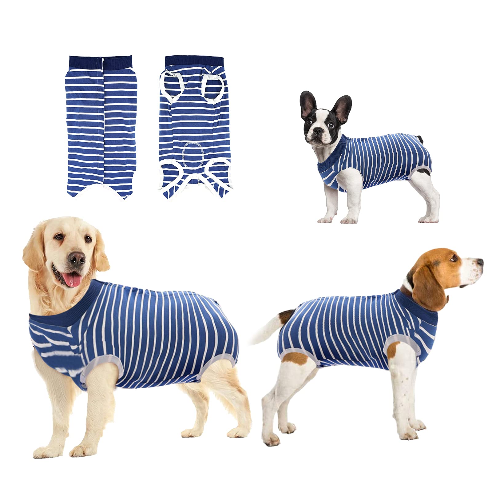 oUUoNNo Recovery Suits for Dogs Cats Surgical Recovery Suit for Female Male Abdominal Wounds Spay or Skin Diseases,Cone E-Collars Alternatives, Anti-Licking Pet Vest Post Surgery (XS, Stripe Blue)