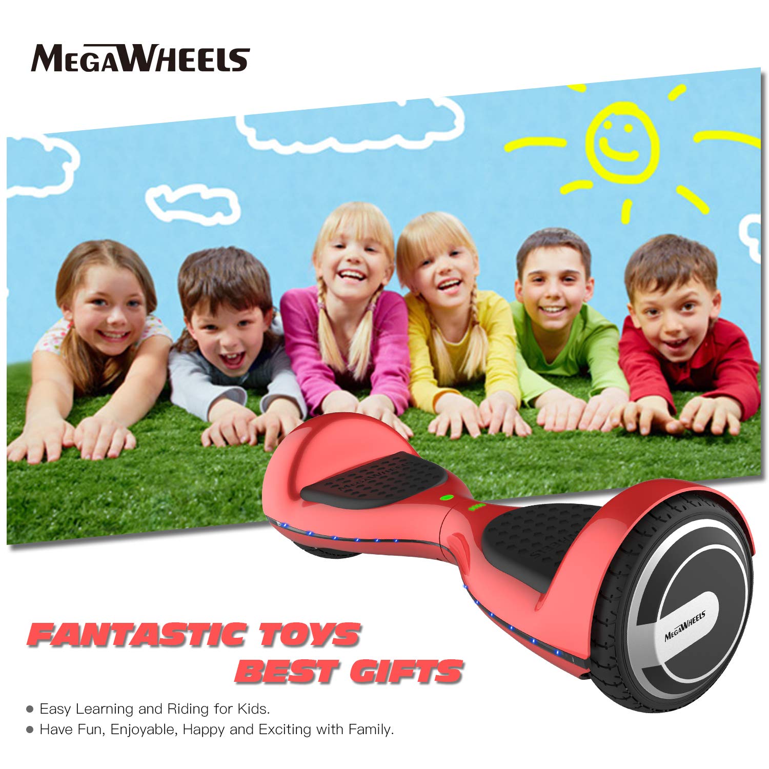 MEGAWHEELS Smart Hoverboard - UL Certified Safety Battery, Build-in Bluetooth Speaker & Led Lights Self-Balancing Hover Board