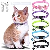 Simpeak 5 Pack Cat Collar, Reflective Kitten Collar Breakaway Safety Cat Collars with Bell and 2 Anti-Lost Address Holder Pen