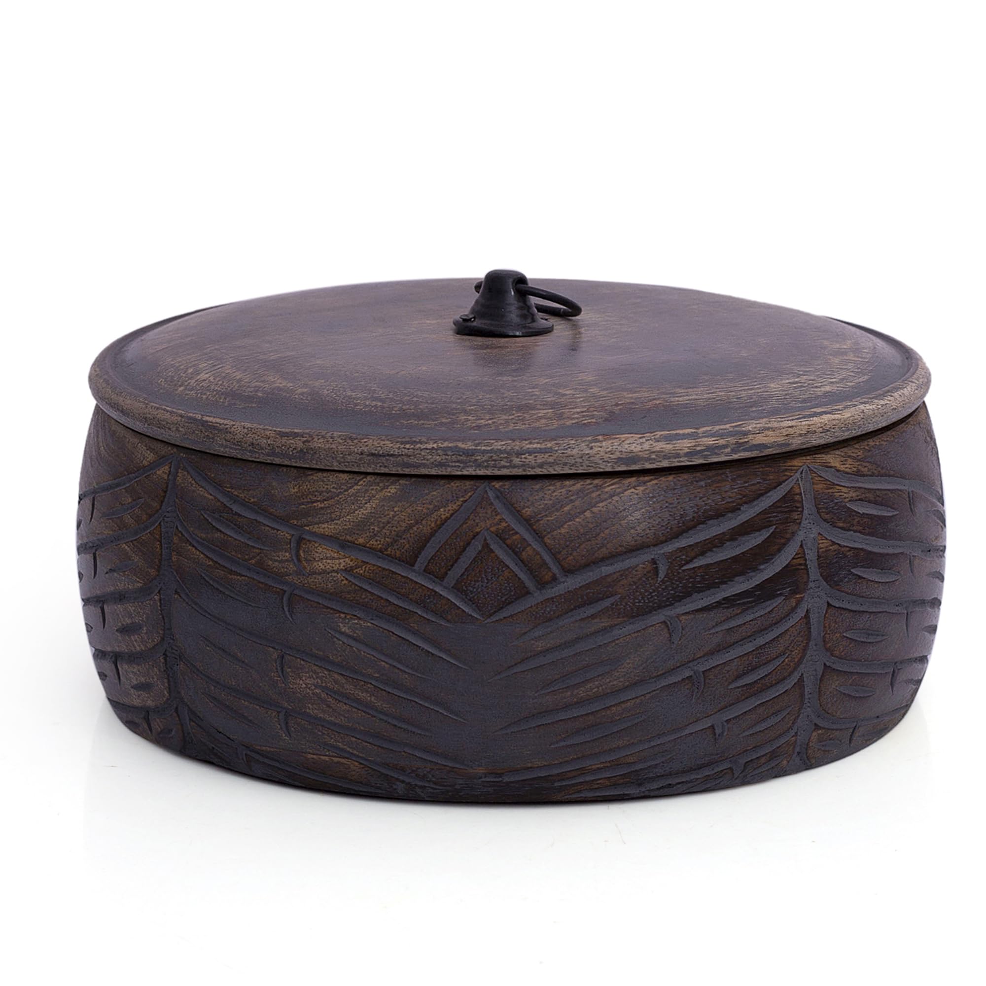 Handcrafted Wooden Mexican Tortilla Warmer Basket Indian Chapati Roti Bread Holder Box Pancake Keeper Serveware Hot Pot Casserole Dish With Lid Home Kitchen Dining Decor, Natural Brown, 23 x 9 cms