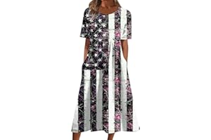 DPKLAD Below The Knee Short Sleeve Cover Up Ladies Dressy Classic Summer Super Soft Graphic Cotton Dress for Women.