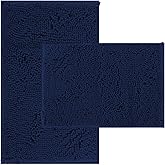 Non Slip Washable 2 Piece Extra Absorbent Shaggy Chenille Bathroom Rugs and Mats Sets, Soft & Dry Bath Rug/Mat Sets for Bathroom Washable Carpets Set Navy Blue Blue