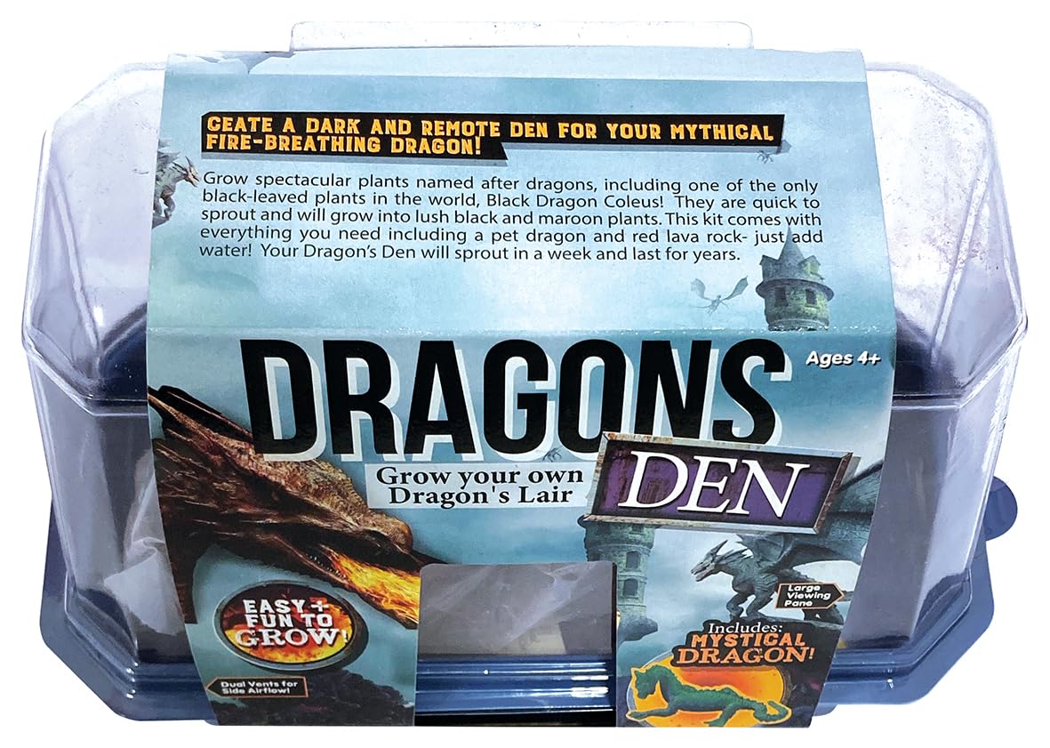 Toys By Nature Miniature Worlds Dragon's Den Flower Gardening Kit - Grow Your Own Mythical Lair with Dragon Figurine and Lava Rock (Dragon's Den)