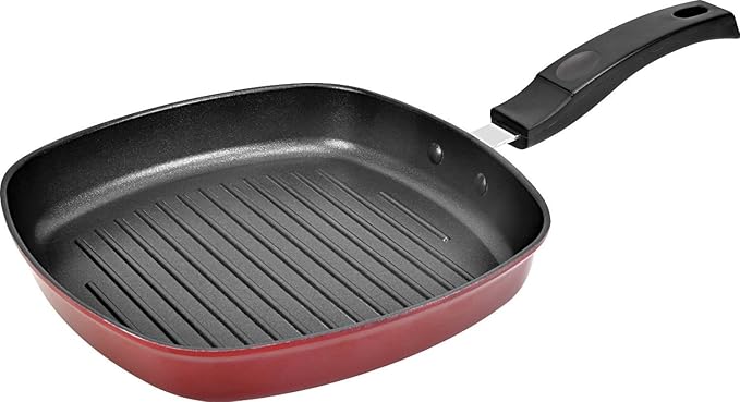 Tosaa Square Non Stick Grill Pan, 22.5 cm, Red/Grey