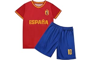 Cloong Kids National Soccer Jersey Outfits, Youth Football Training Shirt Shorts Set, Moisture-Wicking, Boys Girl Size 2-12Y