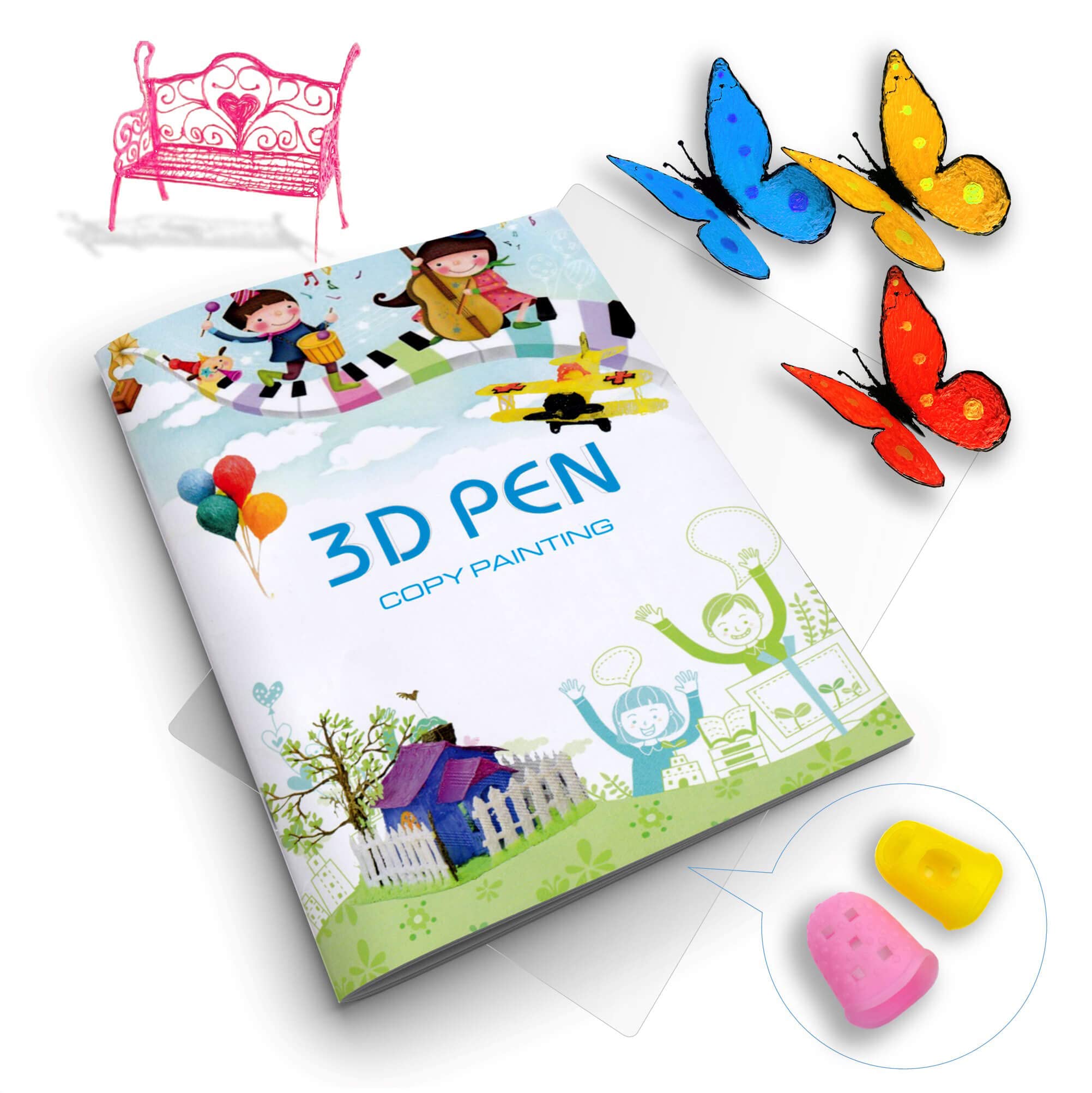 SONGTIY 3D Printing Drawing Book, Reusable Colorful 40 Patterns Thick Paper Template with a Clear Plate, Painting Graffiti Template for 3D Pen DIY Gift — image 1