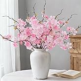 INXUGAO 12 PCS Faux Cherry Blossom Branches Decor 18.11 Inch Fake Artificial Cherry Flowers for Home Indoor Decoration Vase Arrangement Table Living Room Bedroom Spring Decor