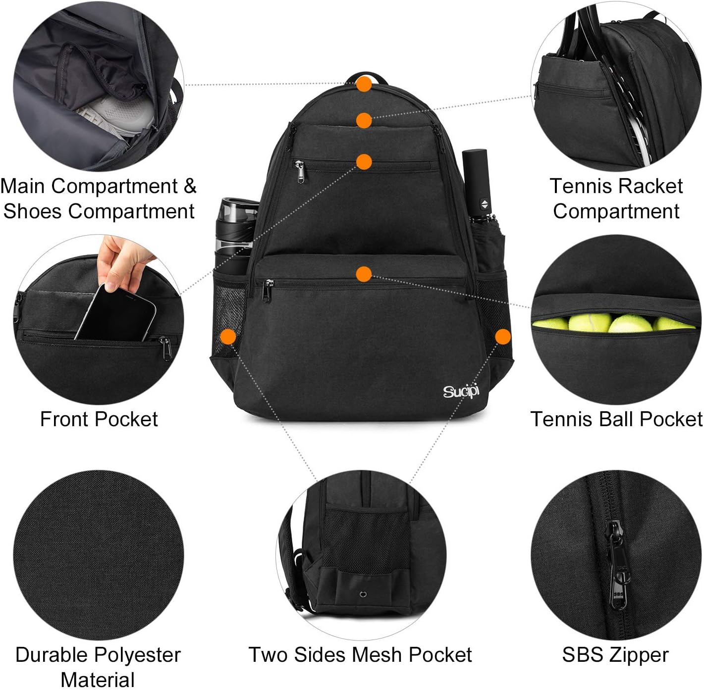 Sucipi Tennis Bag Professional Tennis Backpack for Men and Women Racket Bags Holds 2 Rackets with Ventilated Shoe Compartment : Sports & Outdoors