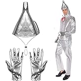 Voccos 2Pcs Silver Funnel Hat Gloves Set for Adult Cute Funnel Helmet with Elastic Strap Thick Plastic Axe Small Halloween Costume Accessories for Man Women Cosplay Party