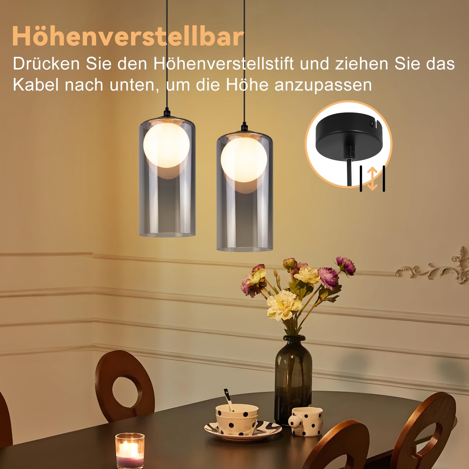 CBJKTX Hängelampe Vintage Pendelleuchte Esstisch - Glas Hängeleuchte G9 1 Flammig Esstischlampe Hängend Schwarz Retro Pendellampe Höhenverstellbar für Wohnzimmer Schlafzimmer (ohne Leuchtmittel) 3