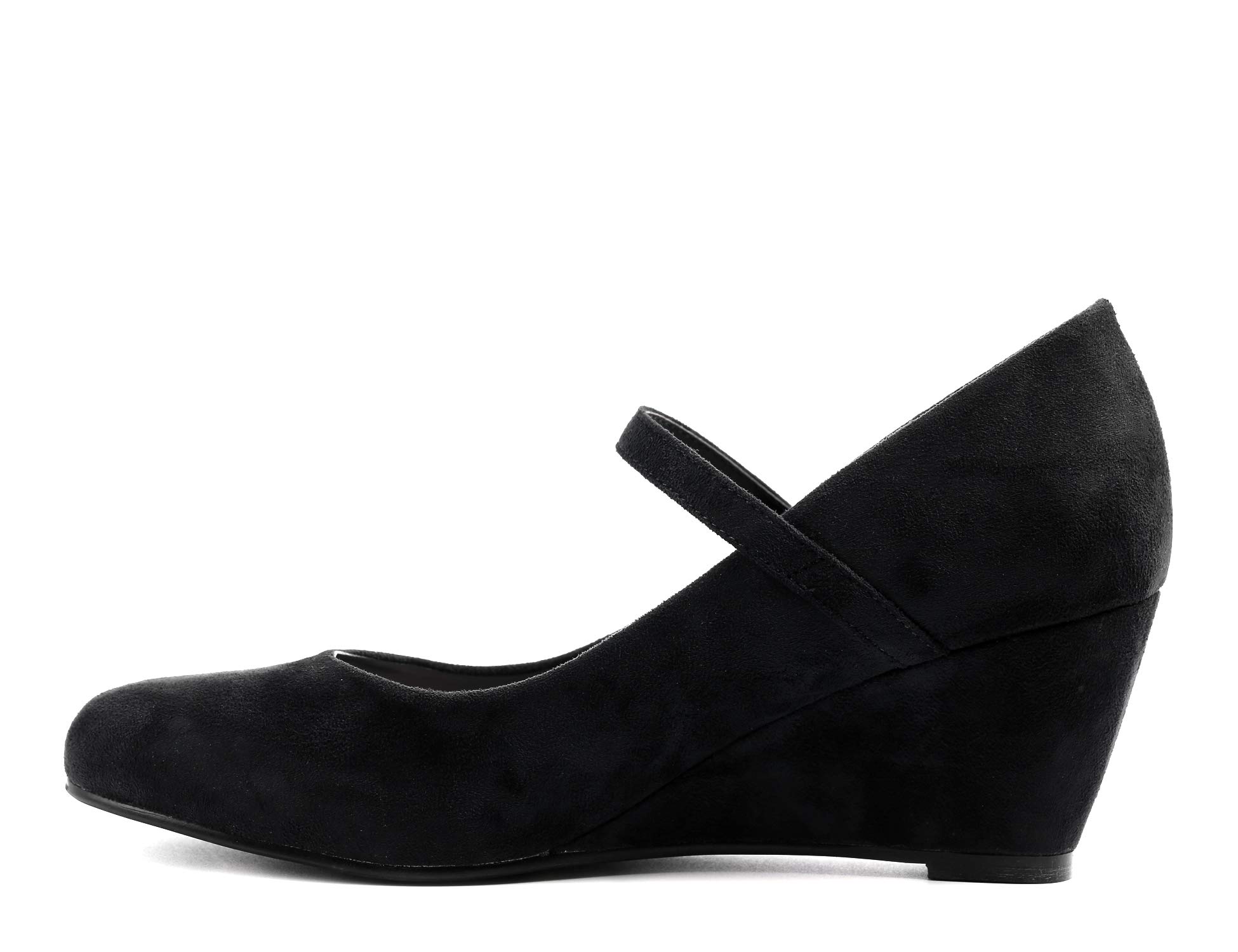 Greatonu Women's Round Toe Wedge Heel with Strap Dress Shoes Black Size 7.5 US - Image 3